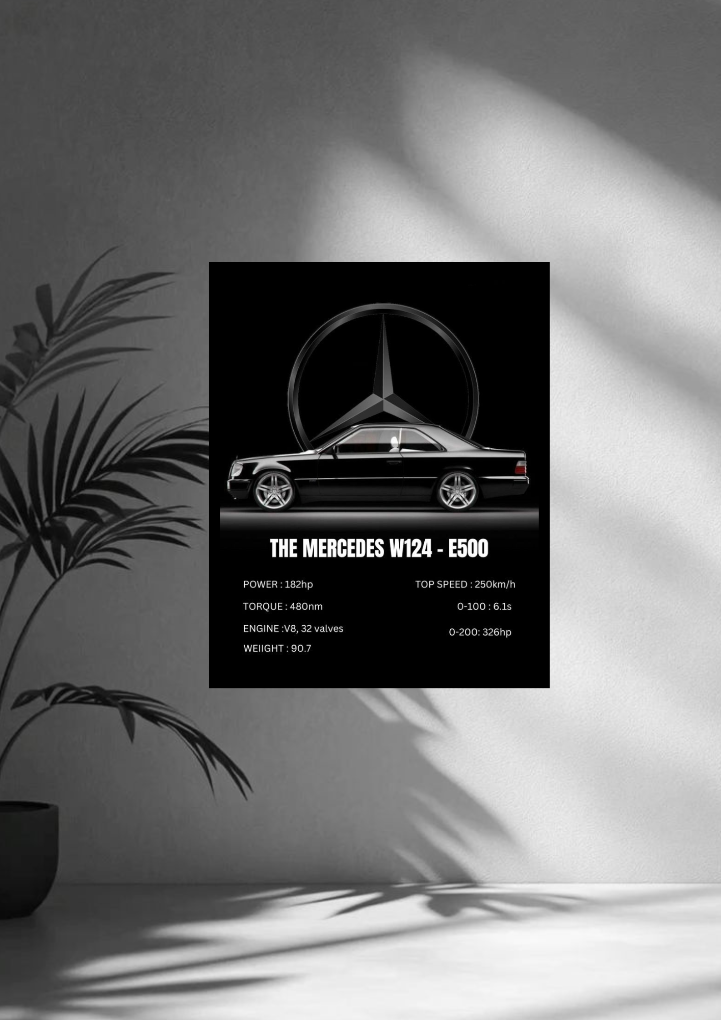 Mercedes-Benz W124 E500 poster with frame