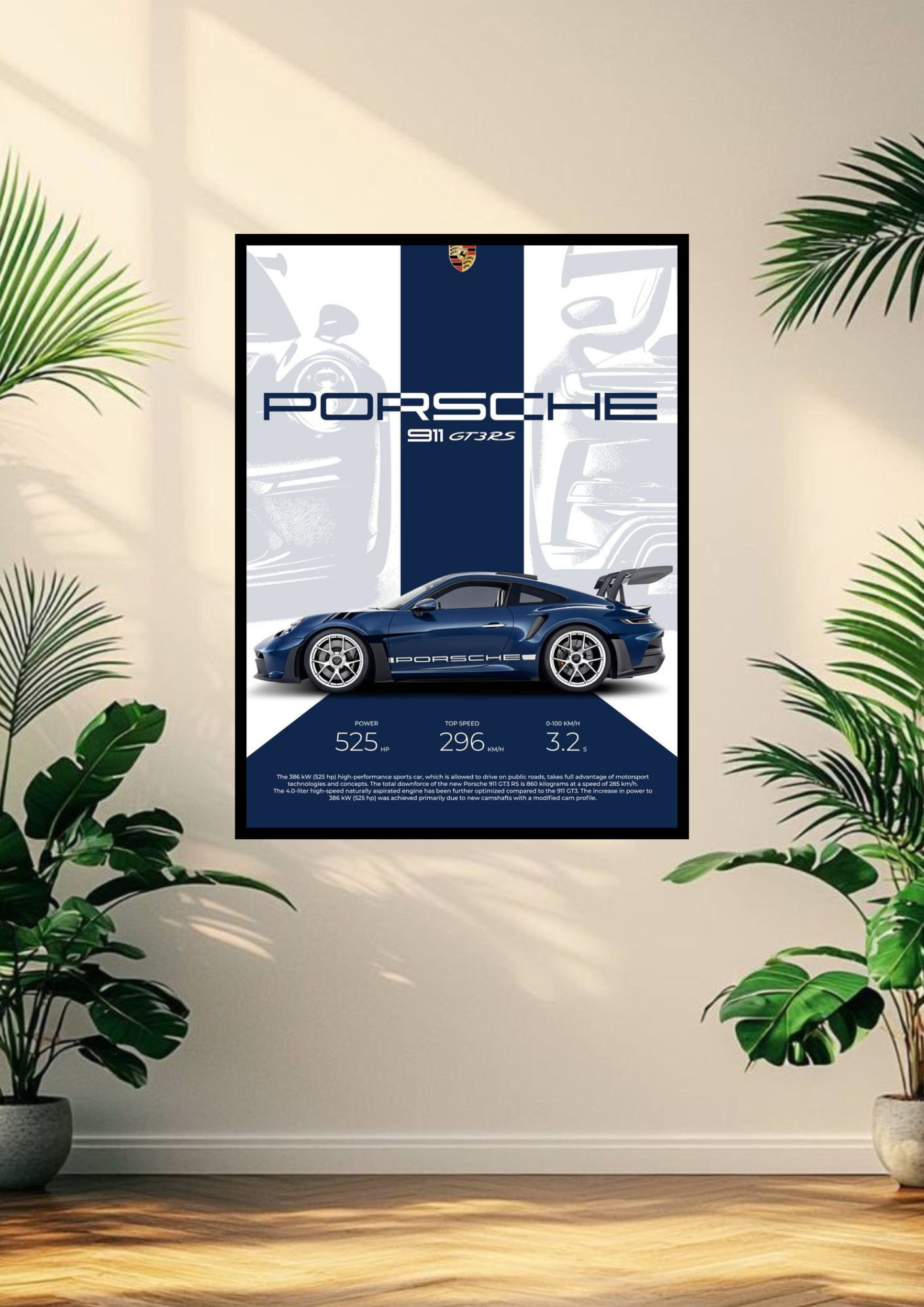 Porsche 911 GT3 RS poster with frame