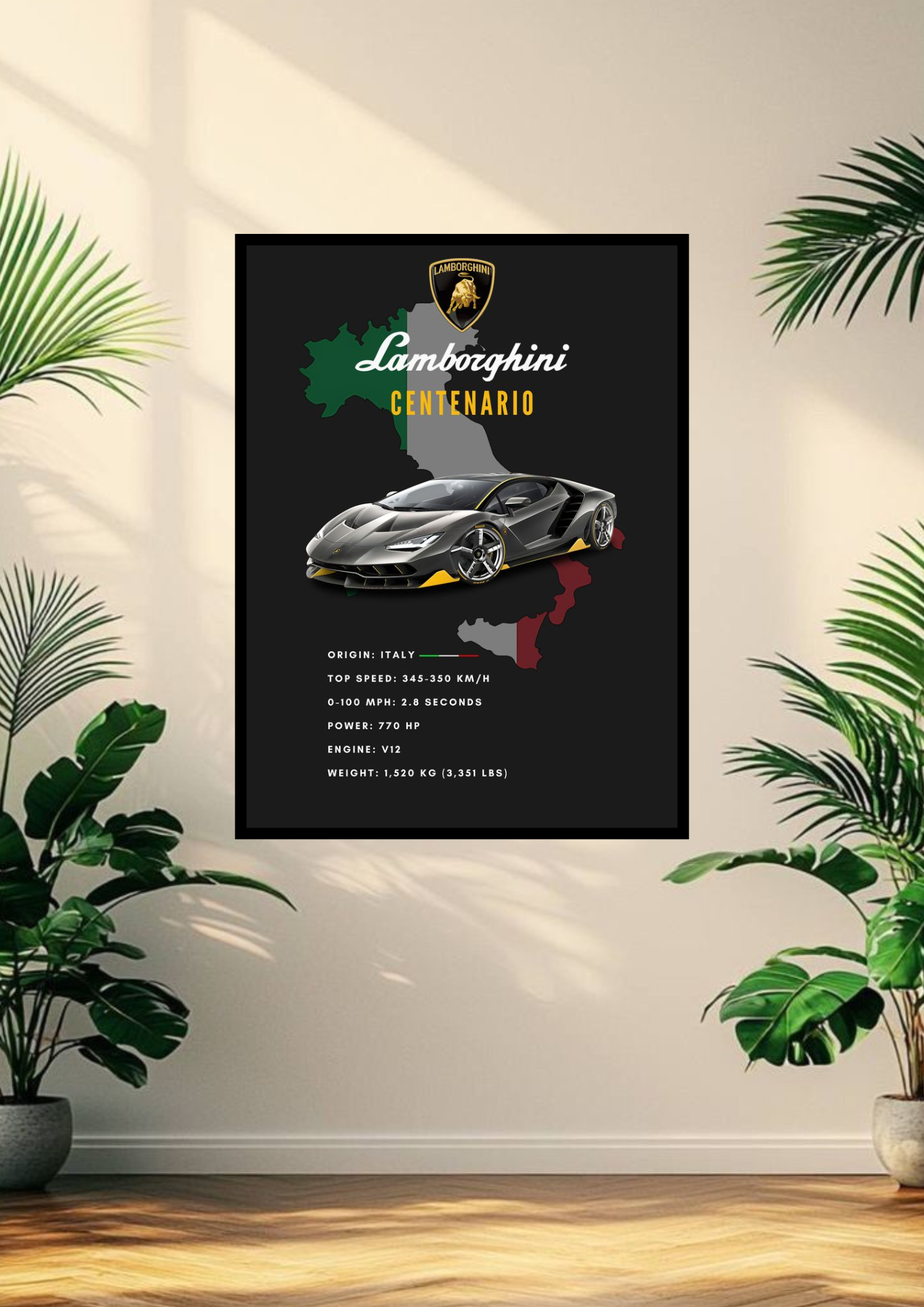 Lamborghini Centenario poster with frame